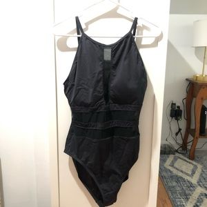 Black Higher Neck Mesh Cutout Swimsuit